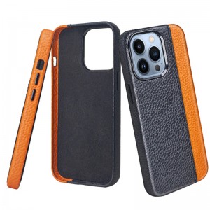 Apple iPhone 14pro Téléphone mobile Étui en cuir, protection tout compris à 360 degrés, couleur de couleur à la modenoire \\\\ case de téléphone mobile Norange, boutons métalliques sensibles et durables